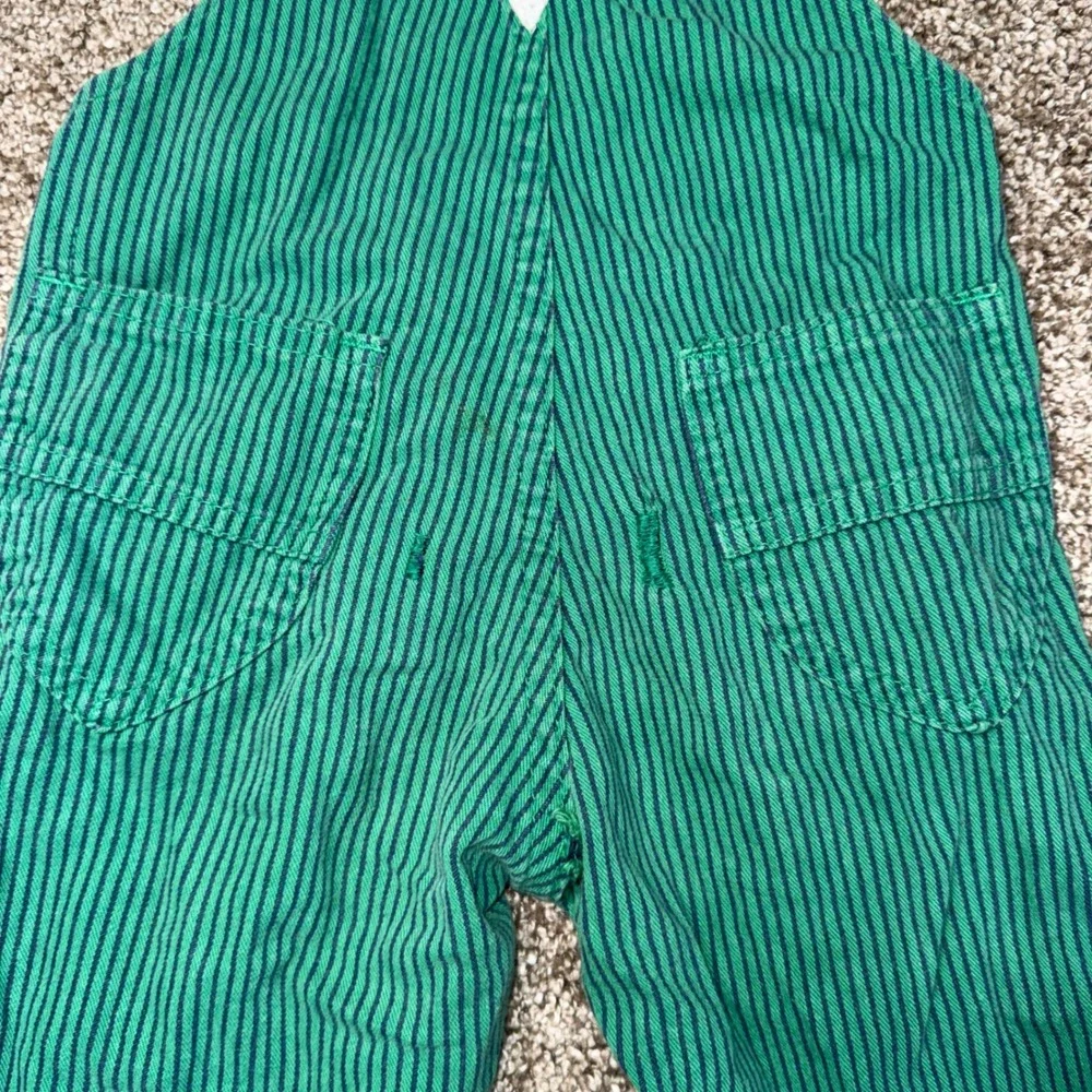 OshKosh B'gosh Overalls Kids 2T Green Hickory Stripe Good Vintage Made in USA